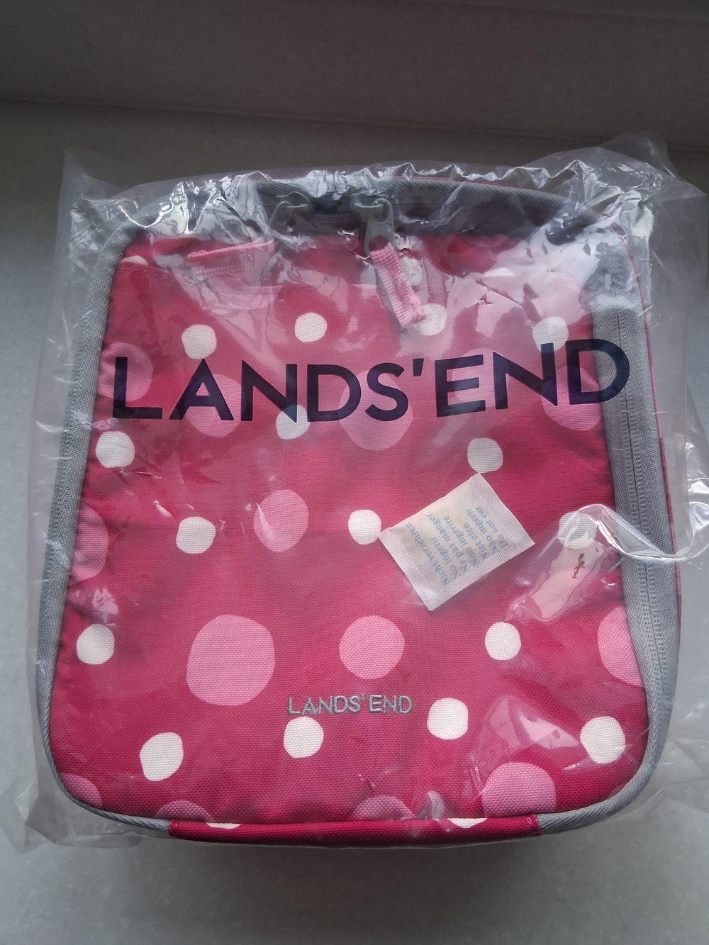 Lands' End Pink Polka Dot Insulated Lunch Bag